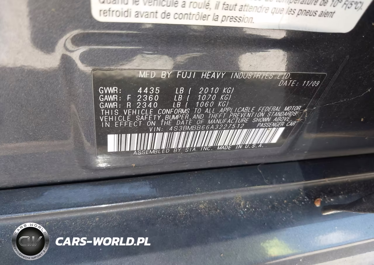 2010 Subaru Legacy 2.5I Premium VIN:4S3BMBB66A3227512 - 9