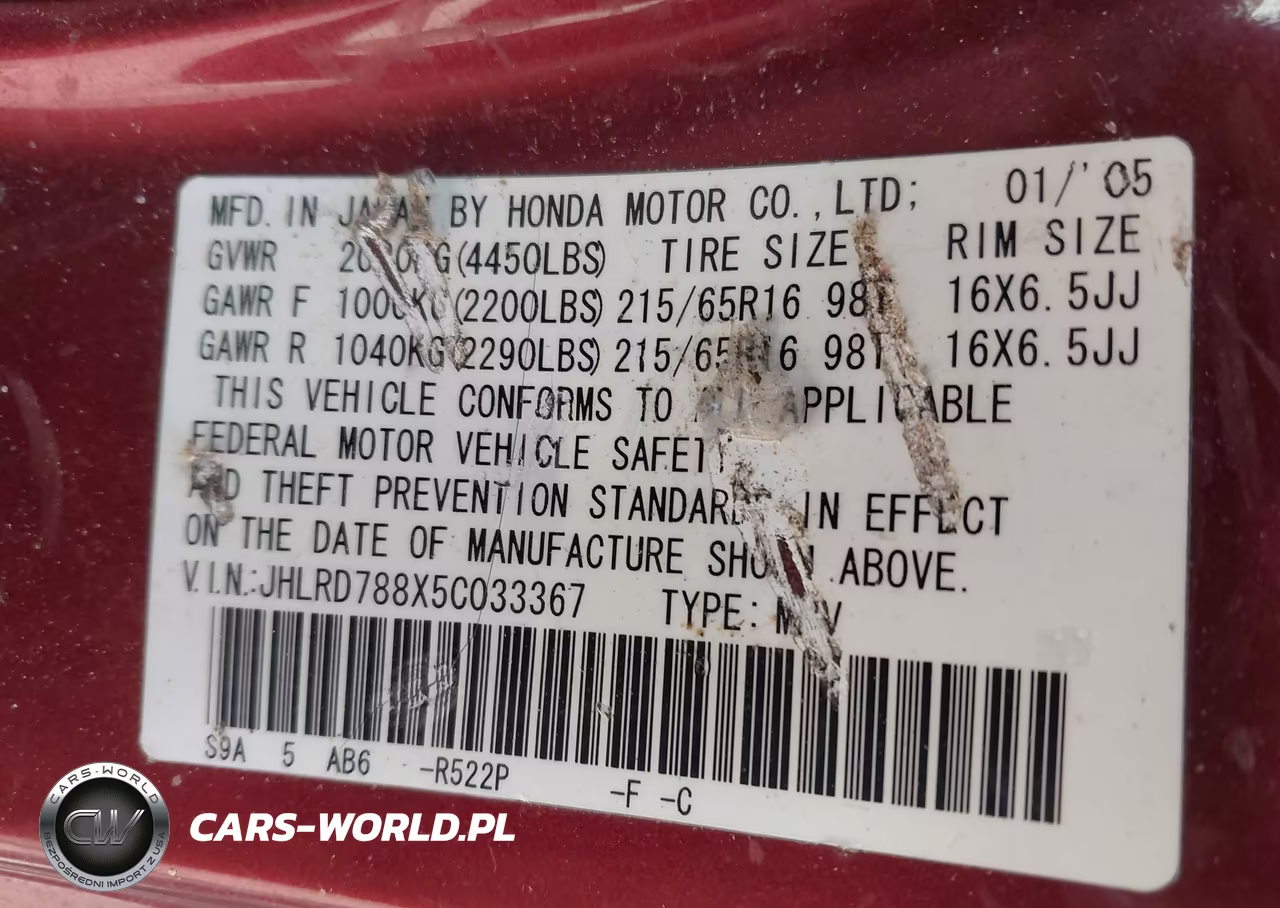 2005 Honda Cr-V Ex VIN:JHLRD788X5C033367 - 9