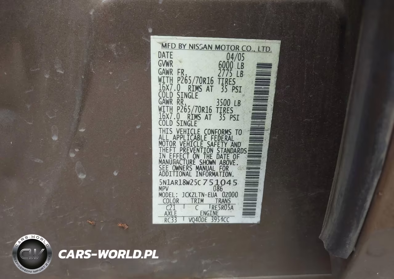2005 Nissan Pathfinder Se VIN:5N1AR18W25C751045 - 9