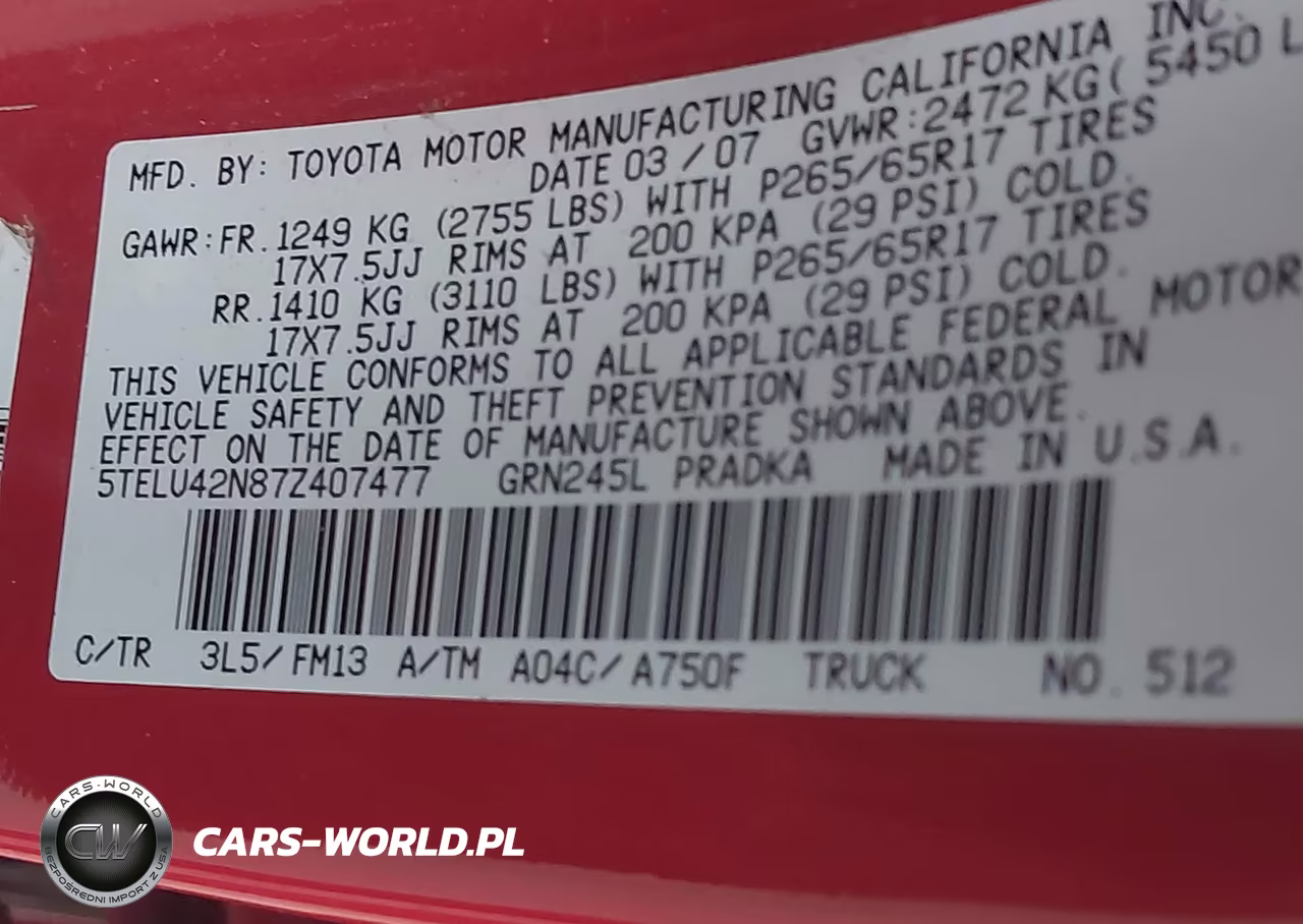 2007 Toyota Tacoma Base V6 VIN:5TELU42N87Z407477 - 9