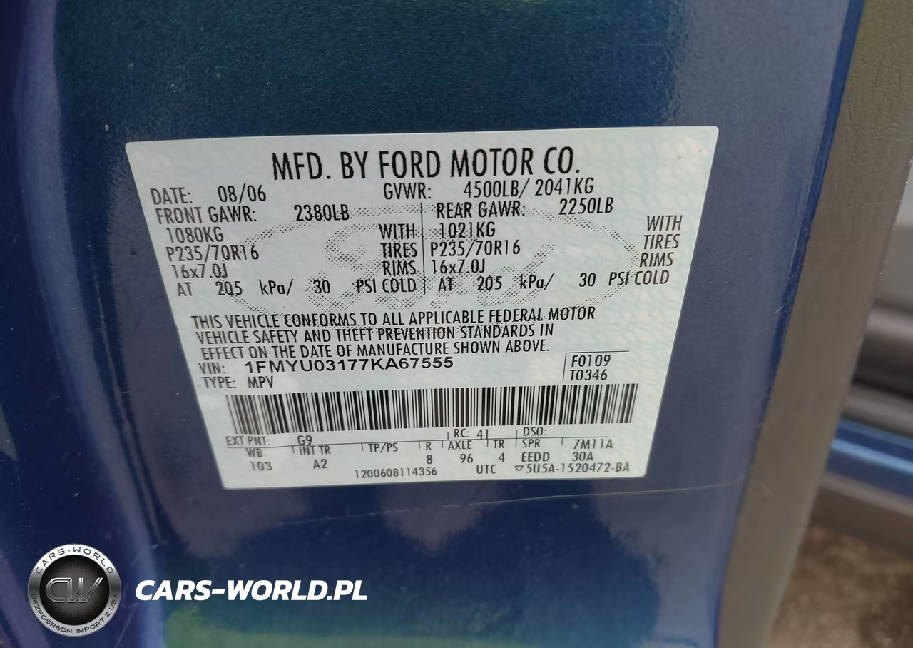 2007 Ford Escape Xlt-Xlt Sport VIN:1FMYU03177KA67555 - 9