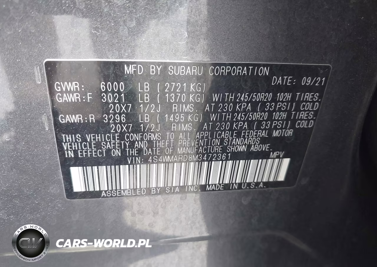 2021 Subaru Ascent Touring VIN:4S4WMARD8M3472361 - 9
