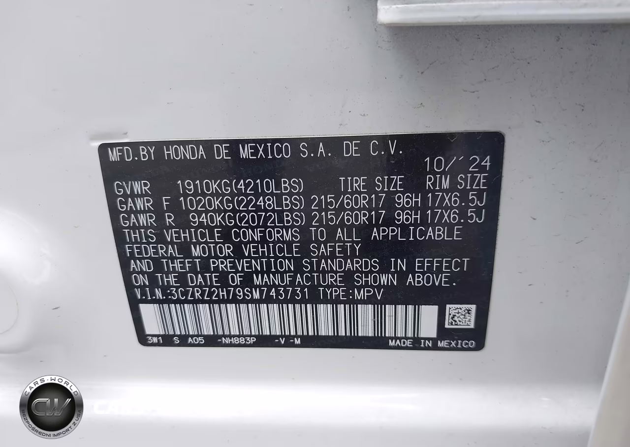 2025 Honda Hr-V Awd Ex-L VIN:3CZRZ2H79SM743731 - 9