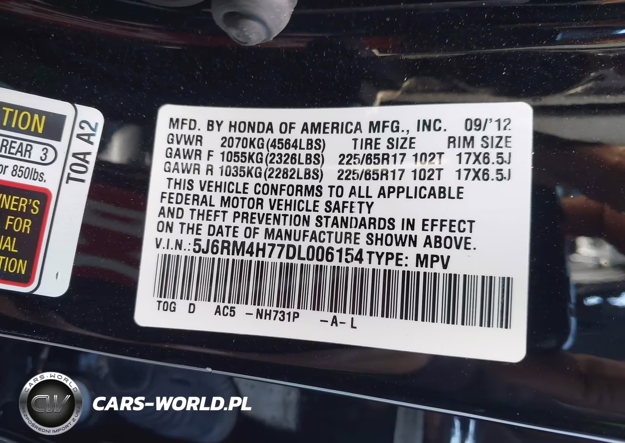2013 Honda Cr-V Ex-L VIN:5J6RM4H77DL006154 - 9