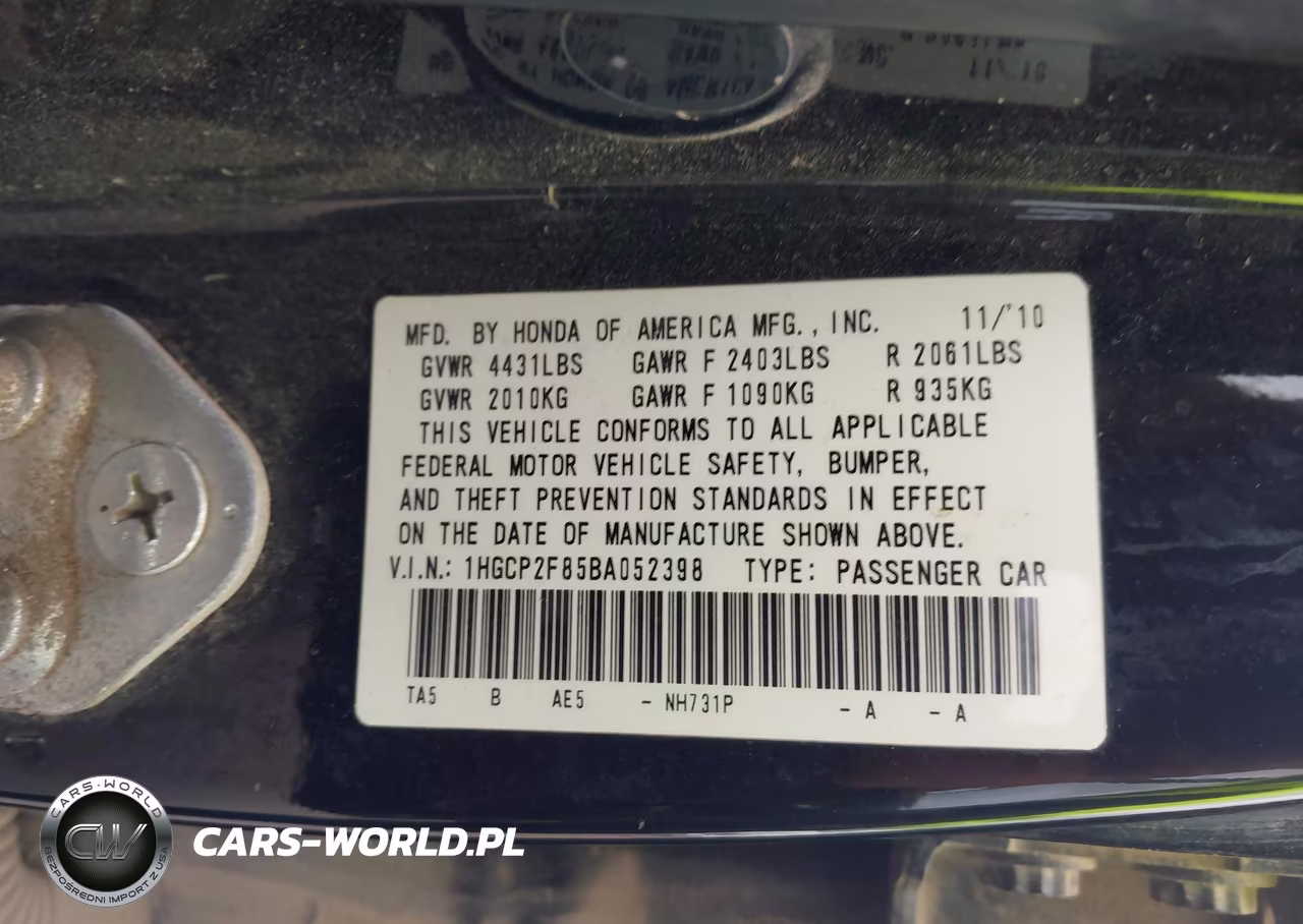 2011 Honda Accord 2.4 Ex-L VIN:1HGCP2F85BA052398 - 9