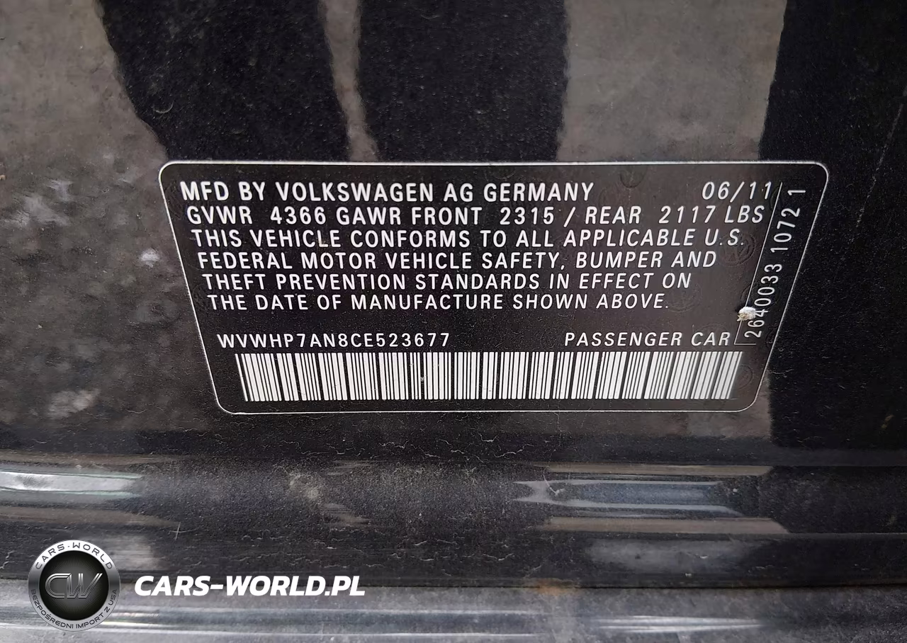 2012 Volkswagen Cc Lux Plus VIN:WVWHP7AN8CE523677 - 9