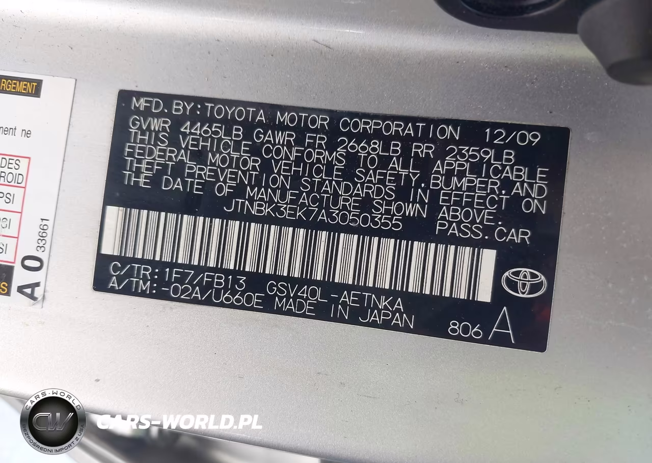 2010 Toyota Camry Le V6 VIN:JTNBK3EK7A3050355 - 9