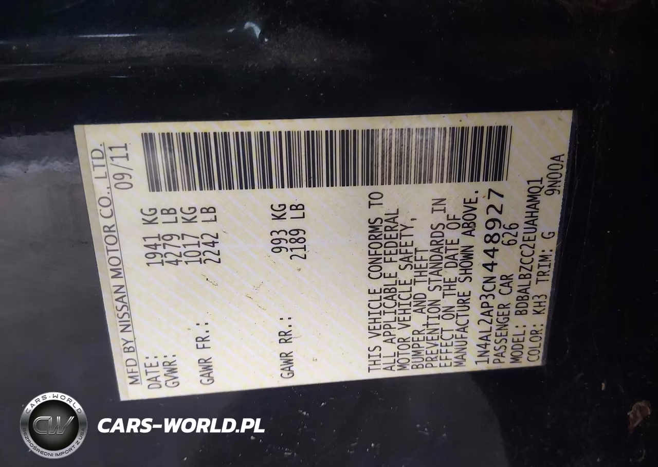 2012 Nissan Altima 2.5 S VIN:1N4AL2AP3CN448927 - 9