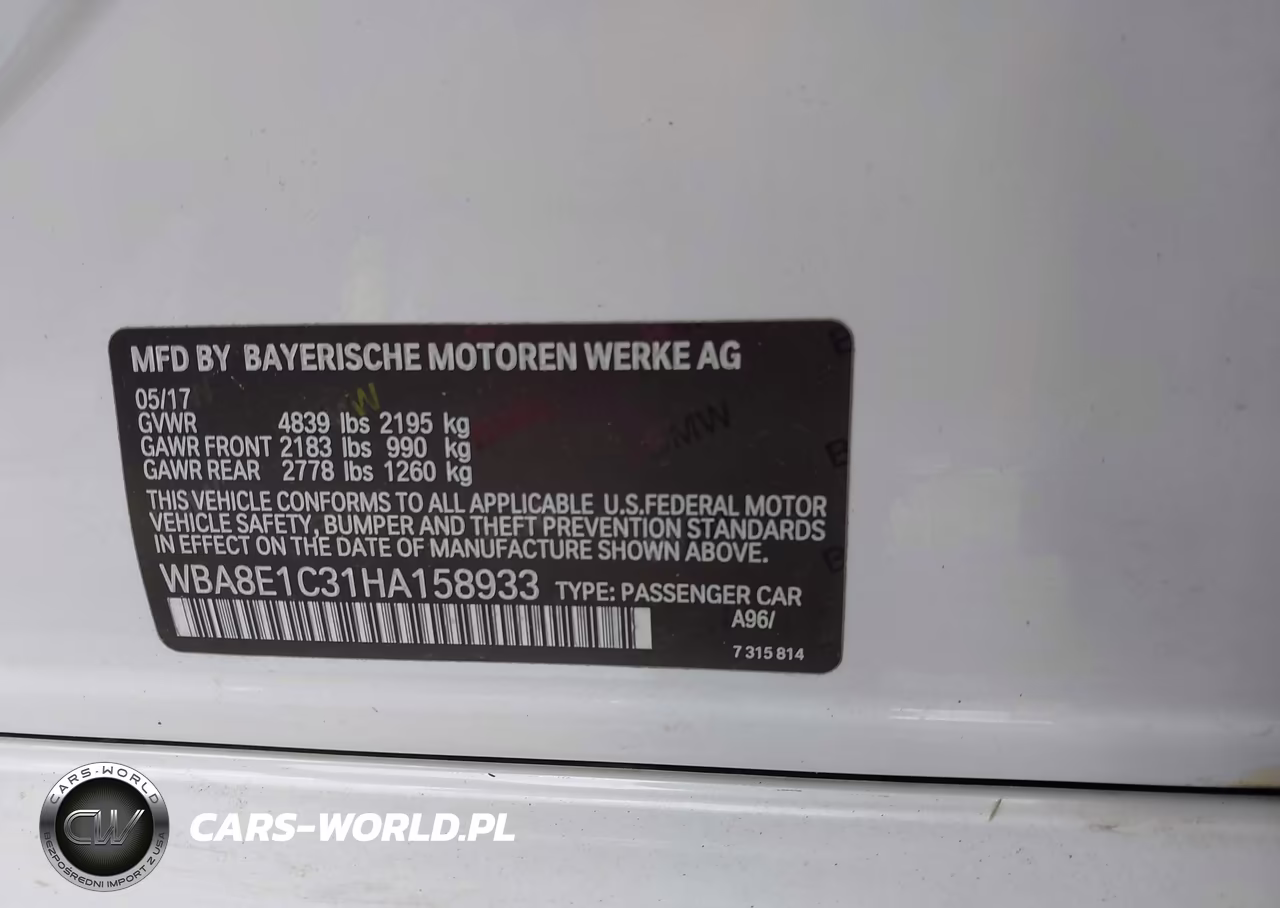 2017 BMW 330E Iperformance VIN:WBA8E1C31HA158933 - 9