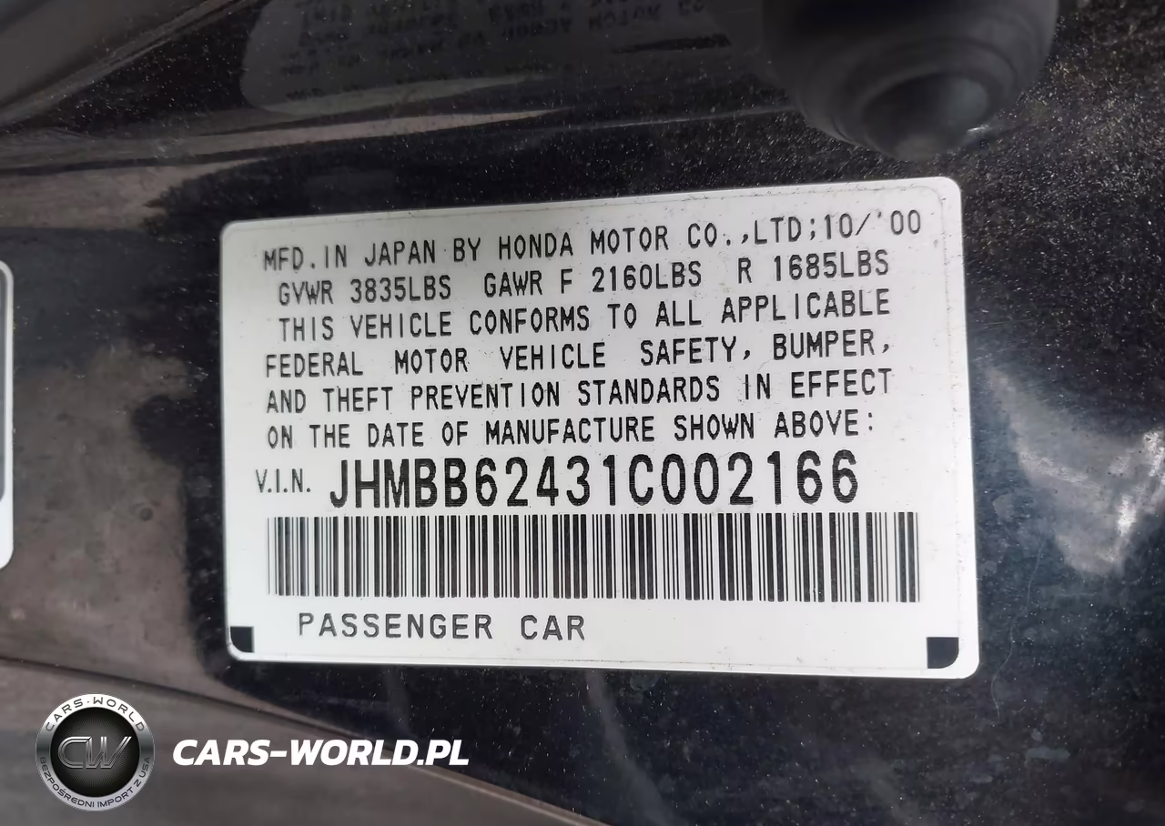 2001 Honda Prelude VIN:JHMBB62431C002166 - 9