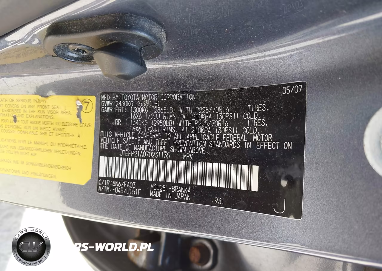 2007 Toyota Highlander 3Rd Row VIN:JTEEP21A070231135 - 8