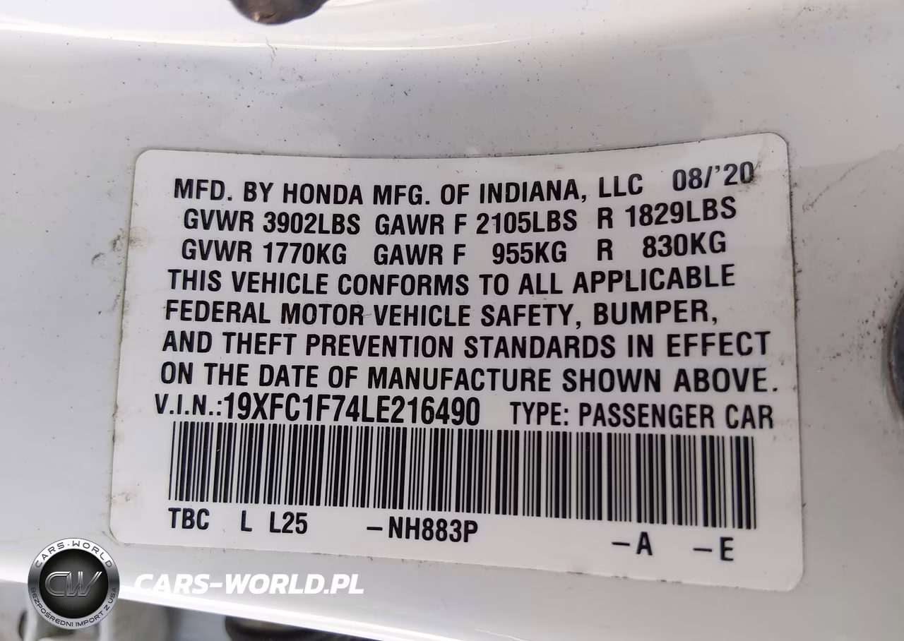 2020 Honda Civic Ex-L VIN:19XFC1F74LE216490 - 9