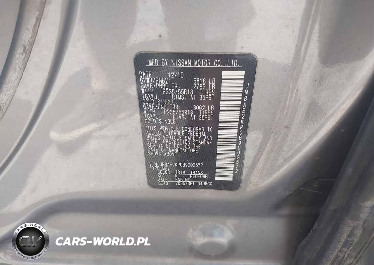 2011 Nissan Quest Sl VIN:JN8AE2KP0B9002572 - 9