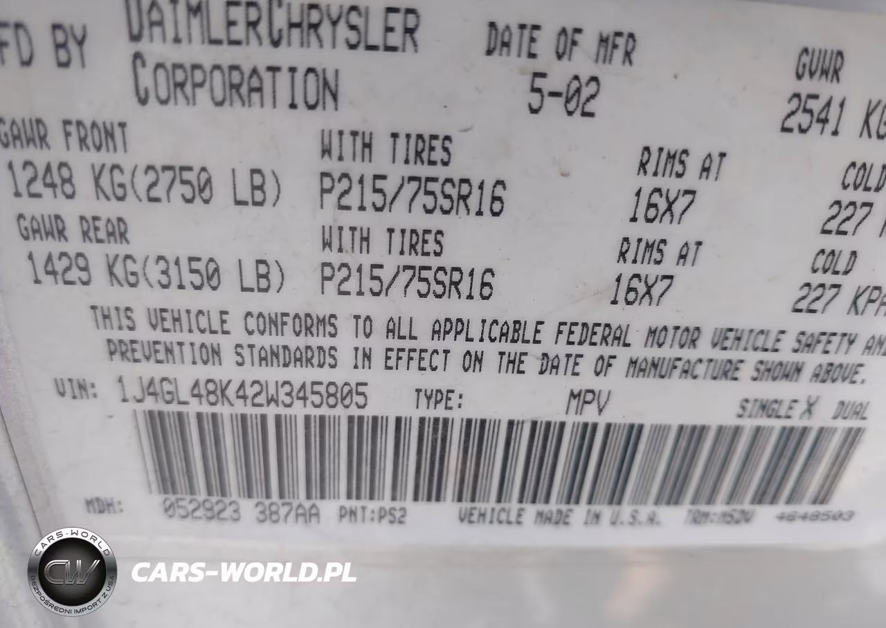 2002 Jeep Liberty Sport VIN:1J4GL48K42W345805 - 9