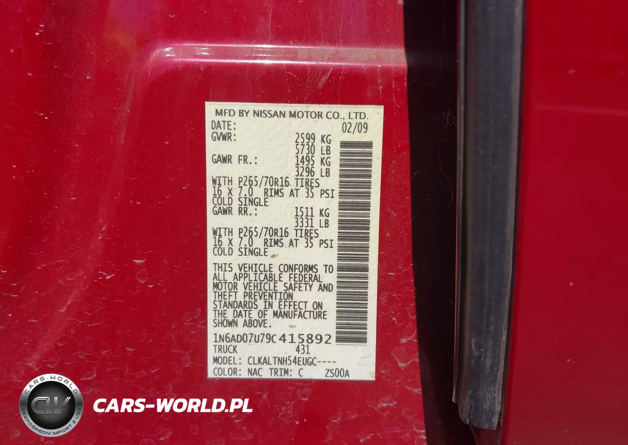 2009 Nissan Frontier Se VIN:1N6AD07U79C415892 - 9