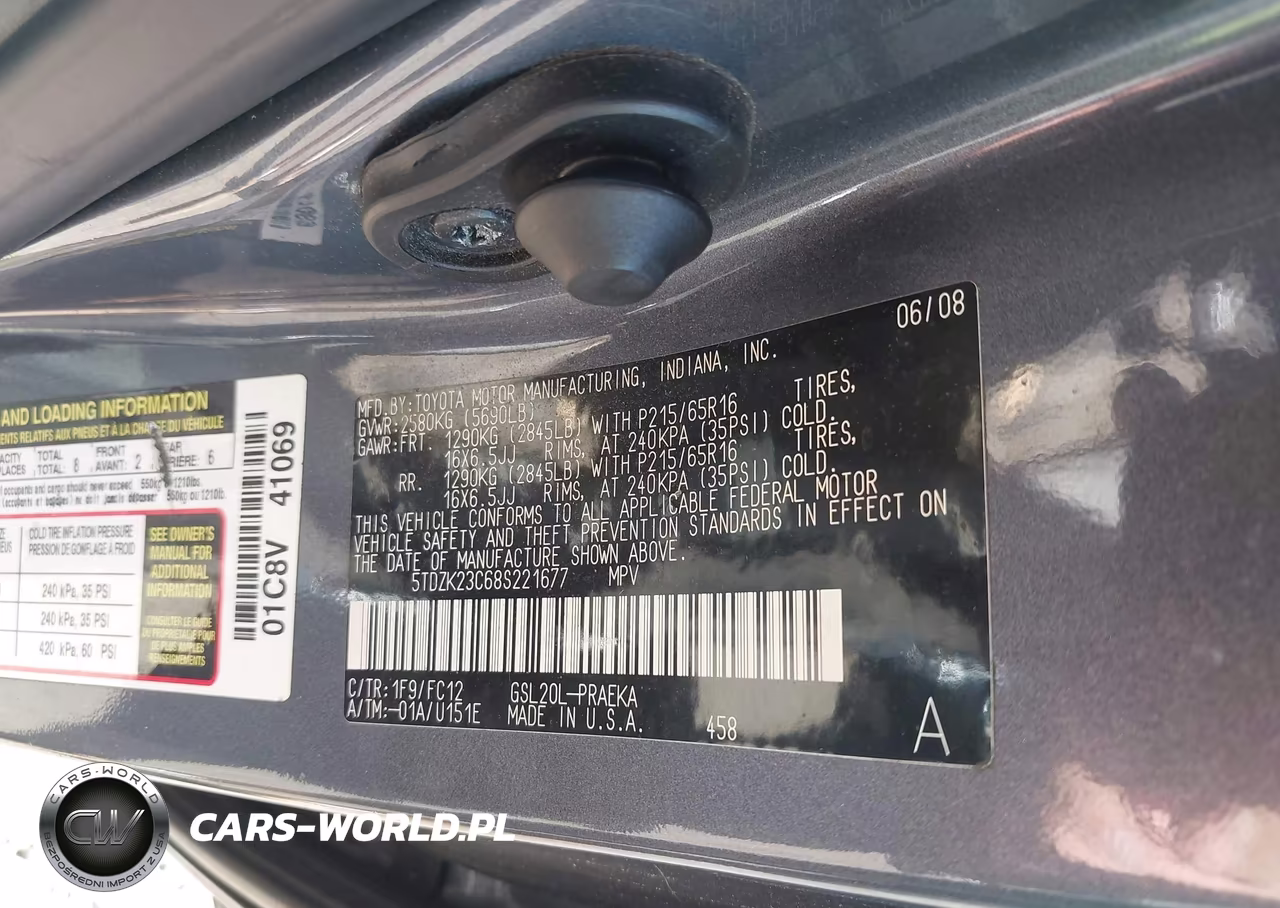 2008 Toyota Sienna Le VIN:5TDZK23C68S221677 - 9