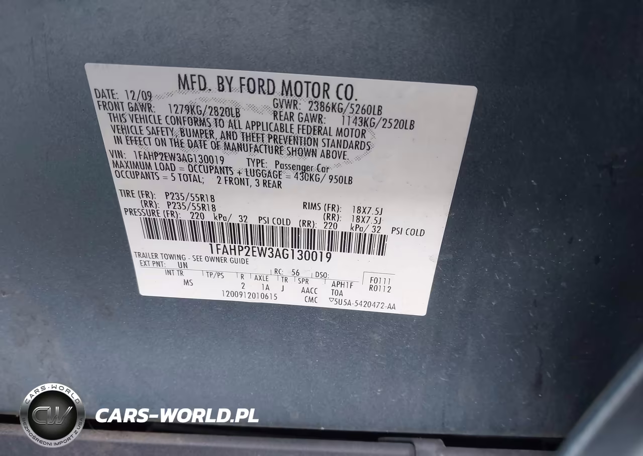 2010 Ford Taurus Sel VIN:1FAHP2EW3AG130019 - 9