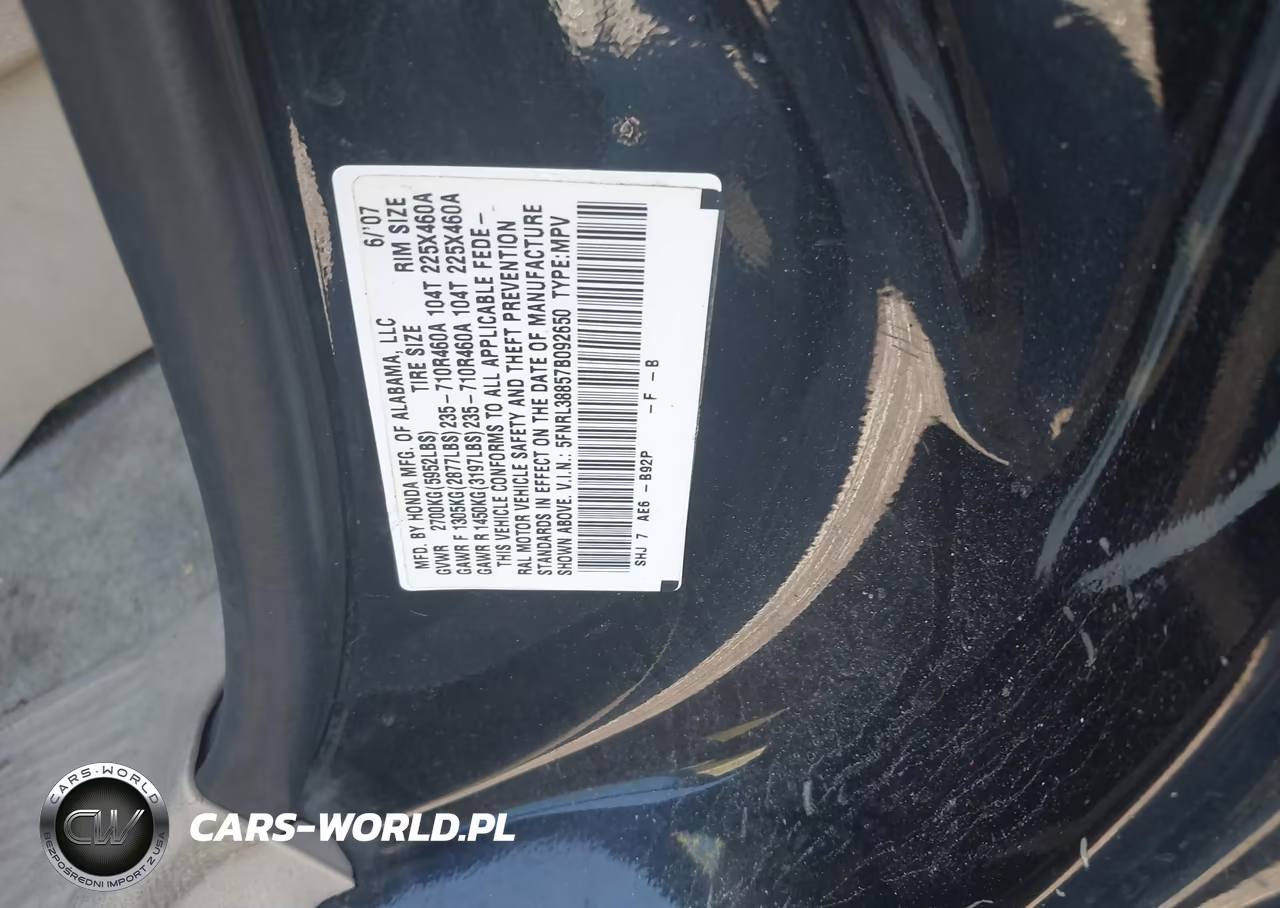 2007 Honda Odyssey Touring VIN:5FNRL38857B092650 - 9