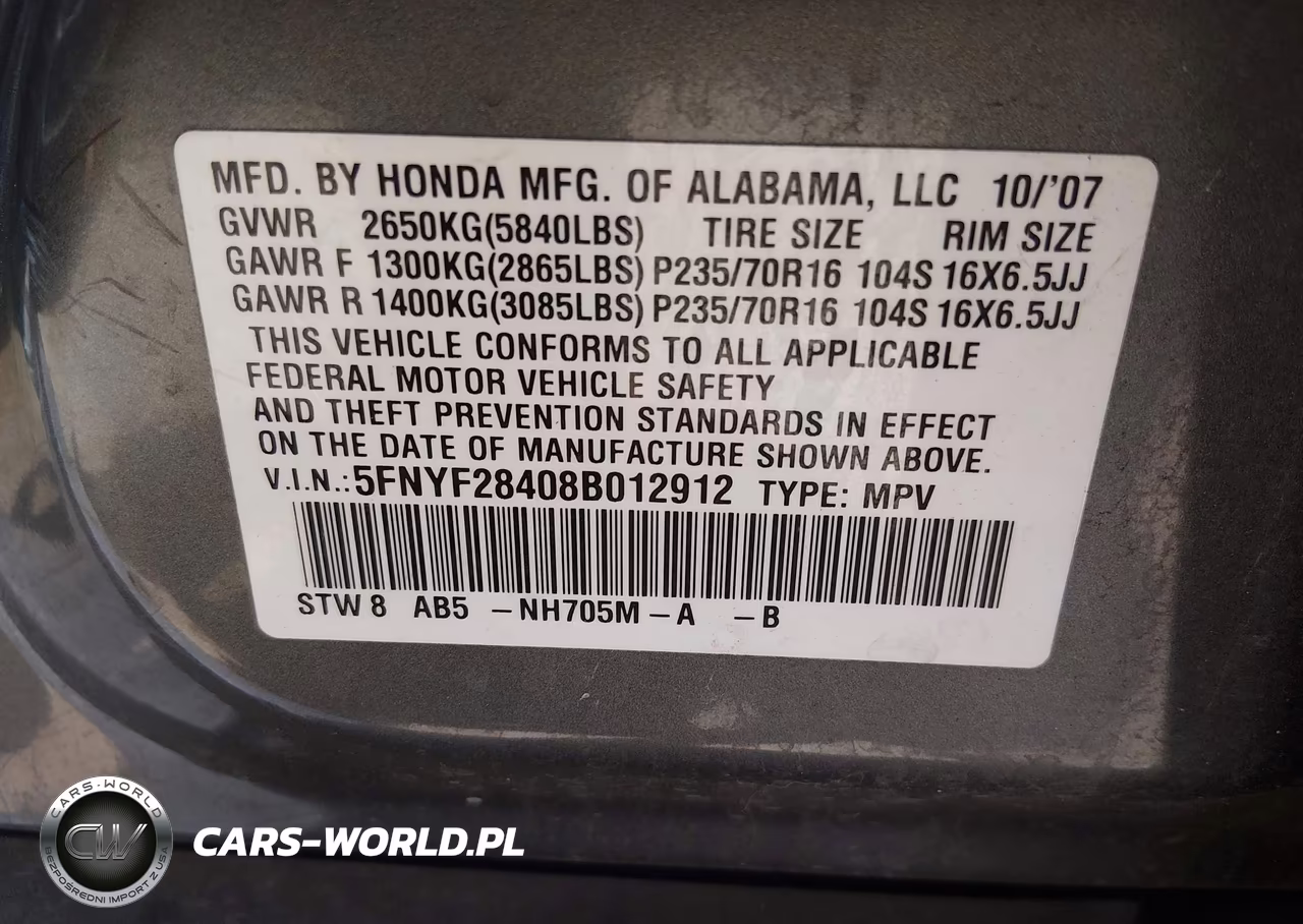 2008 Honda Pilot Ex VIN:5FNYF28408B012912 - 9