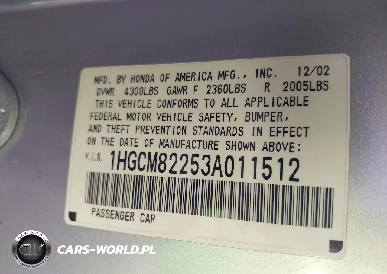 2003 Honda Accord Cpe Lx VIN:1HGCM82253A011512 - 9
