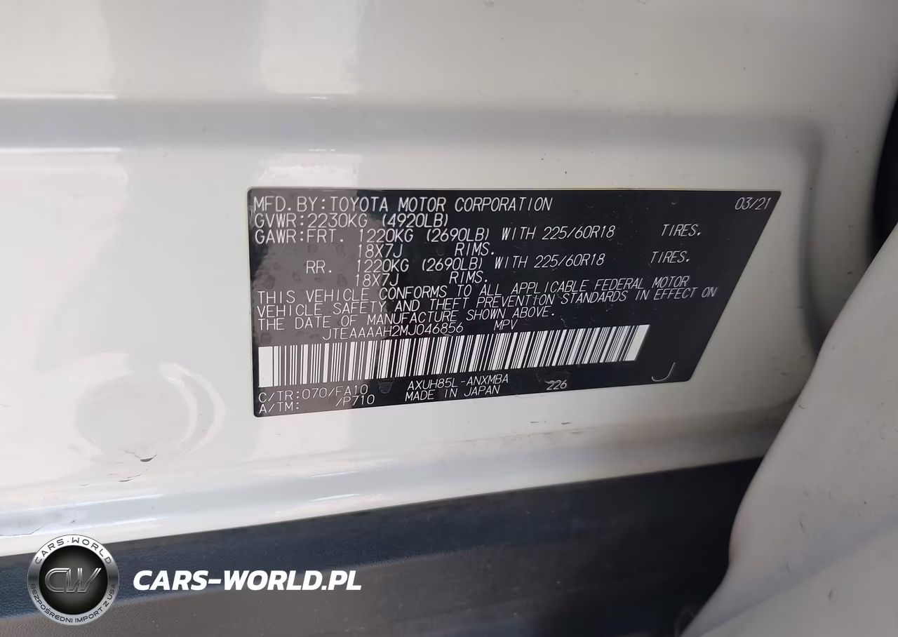 2021 Toyota Venza Le VIN:JTEAAAAH2MJ046856 - 9