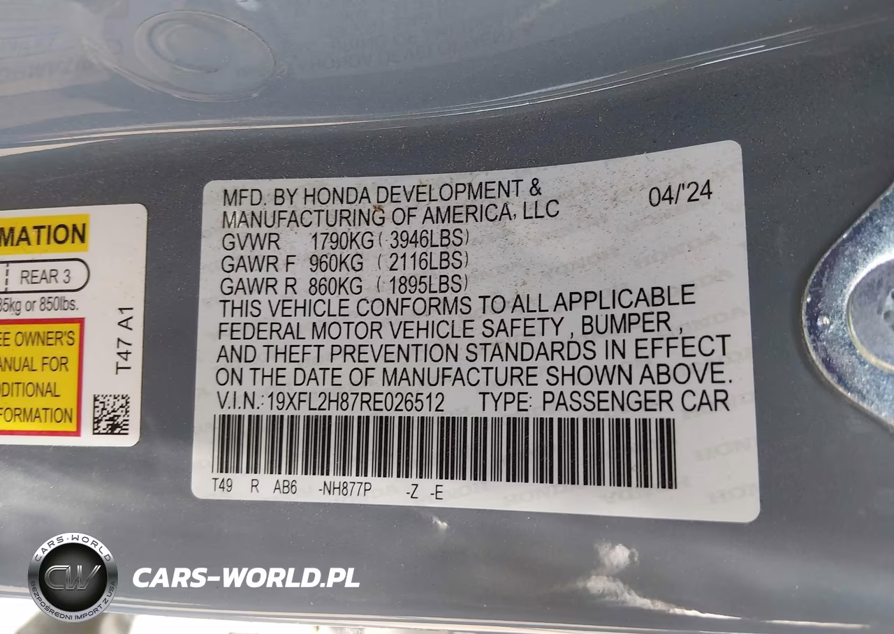 2024 Honda Civic Sport VIN:19XFL2H87RE026512 - 9