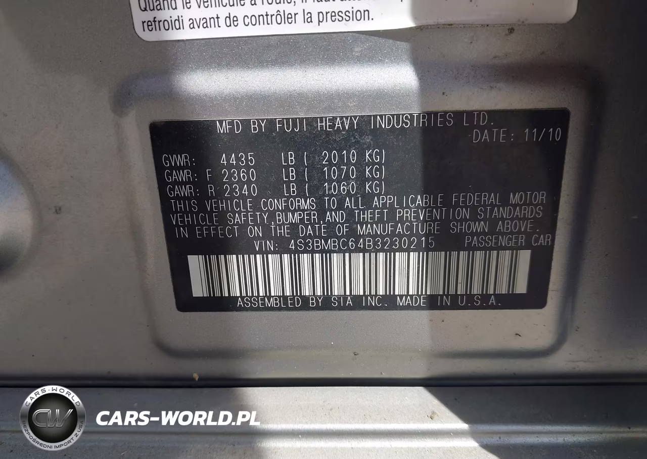 2011 Subaru Legacy 2.5I Premium VIN:4S3BMBC64B3230215 - 9