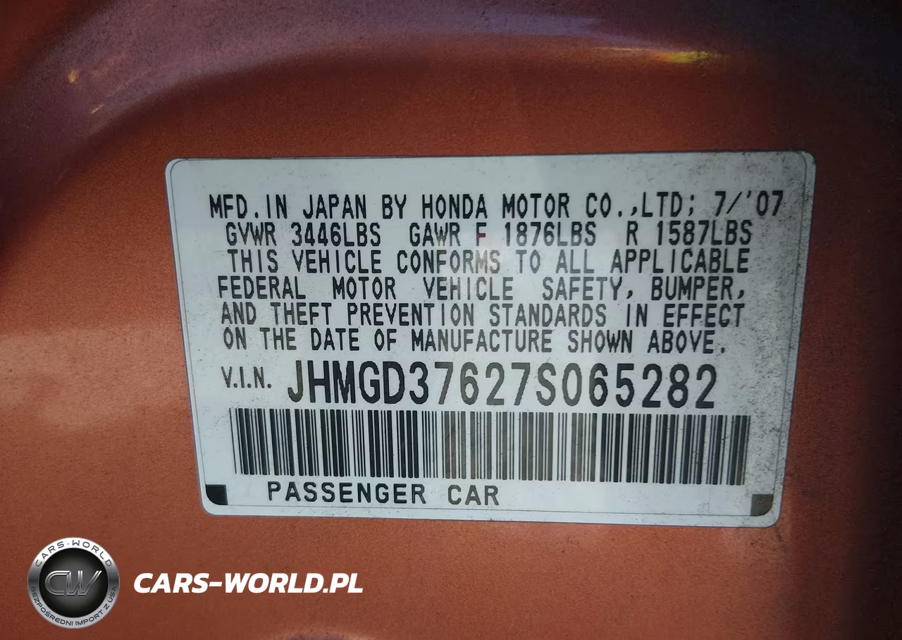 2007 Honda Fit Sport VIN:JHMGD37627S065282 - 9
