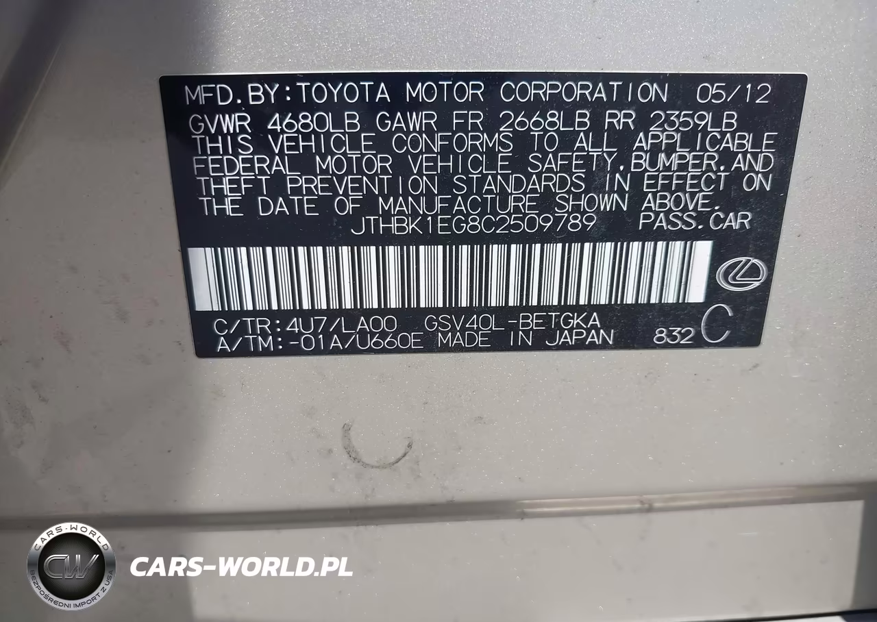 2012 Lexus Es 350 VIN:JTHBK1EG8C2509789 - 9