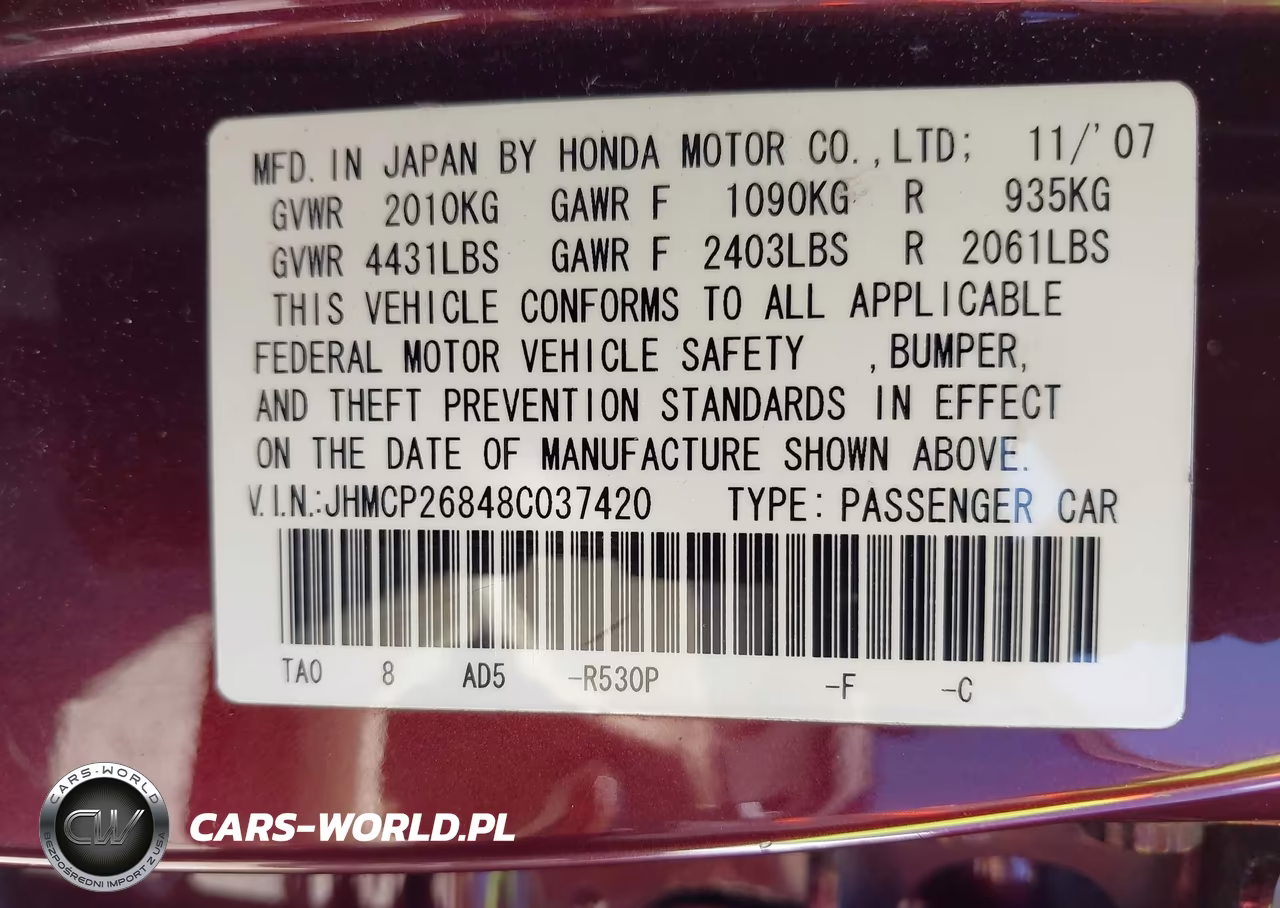 2008 Honda Accord 2.4 Ex-L VIN:JHMCP26848C037420 - 9