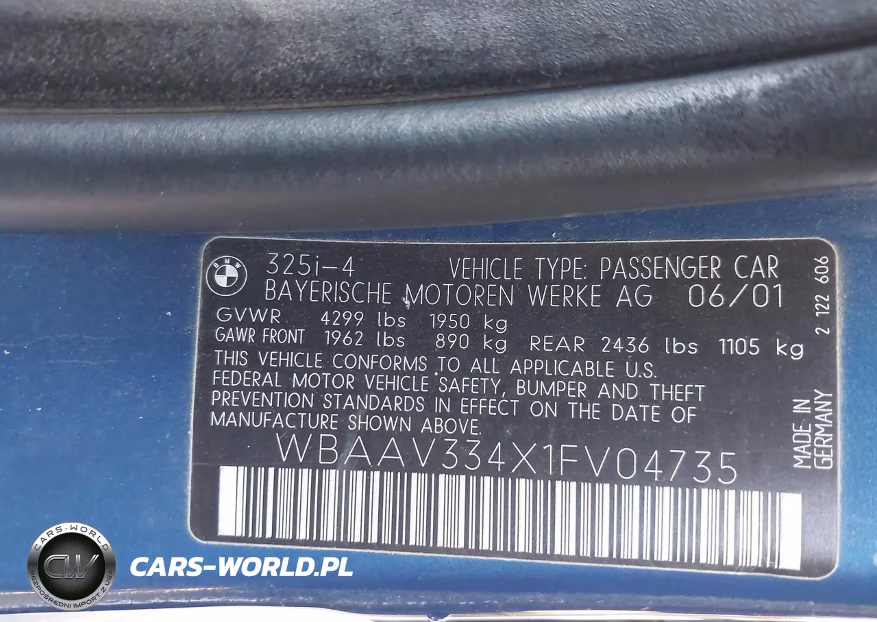 2001 BMW 325I VIN:WBAAV334X1FV04735 - 9