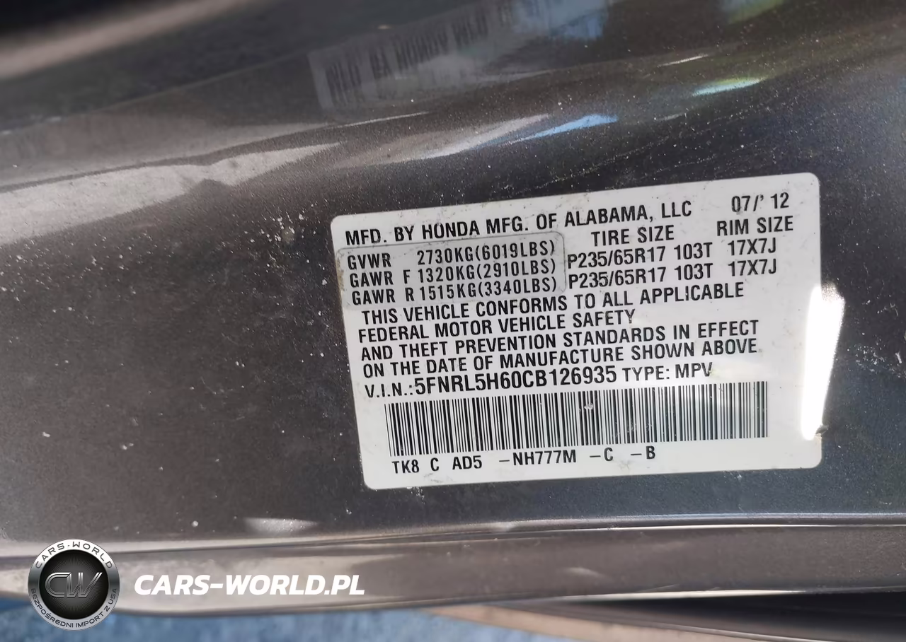 2012 Honda Odyssey Ex-L VIN:5FNRL5H60CB126935 - 9