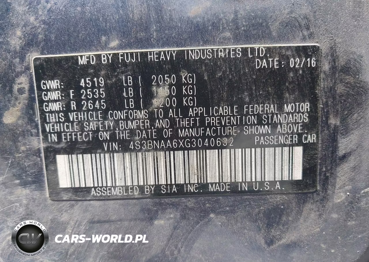 2016 Subaru Legacy 2.5I VIN:4S3BNAA6XG3040632 - 9