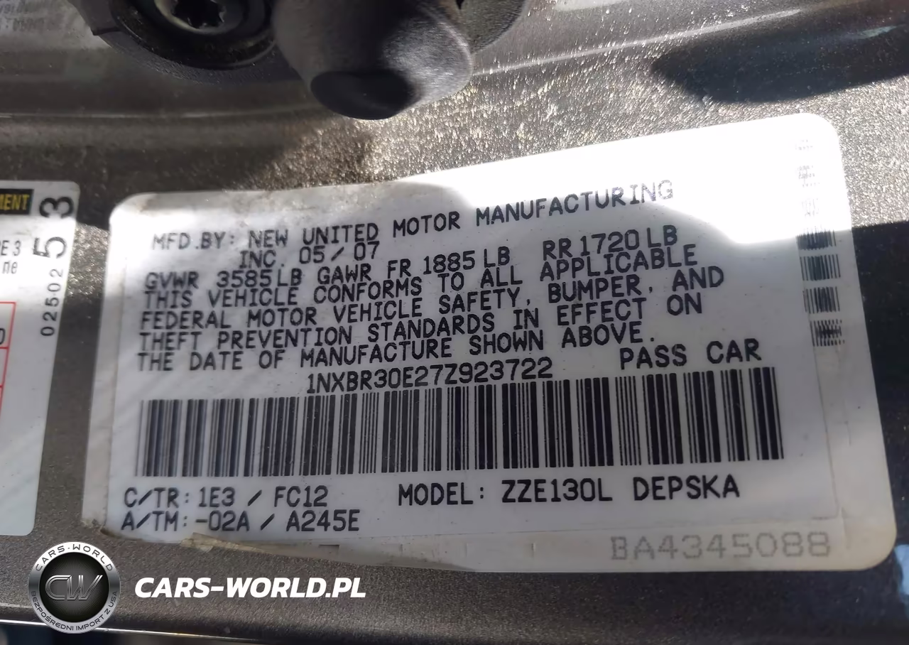 2007 Toyota Corolla S VIN:1NXBR30E27Z923722 - 9