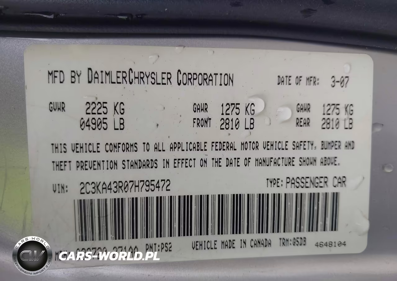 2007 Chrysler 300 VIN:2C3KA43R07H795472 - 9
