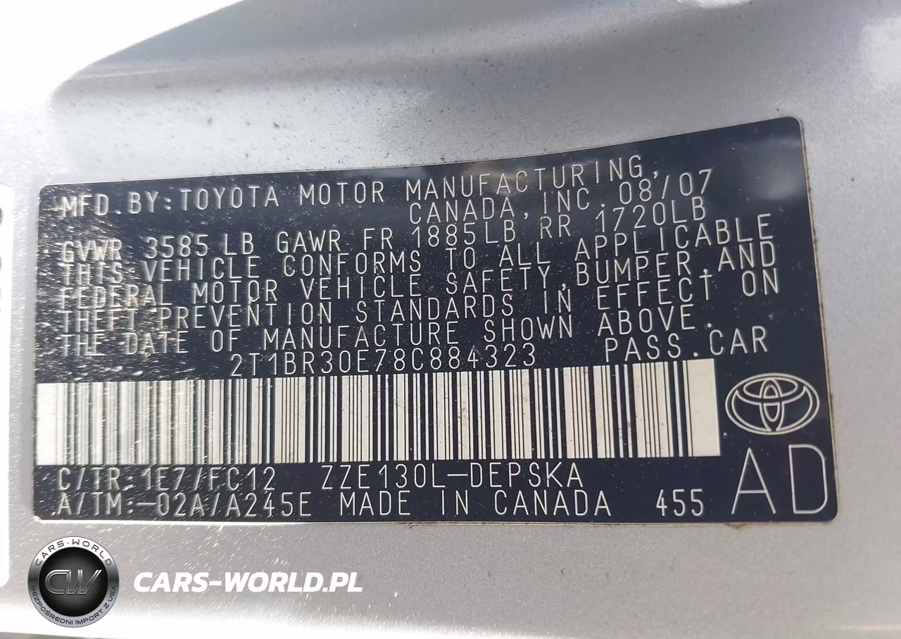 2008 Toyota Corolla S VIN:2T1BR30E78C884323 - 9
