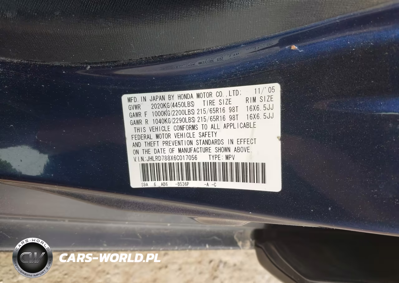 2006 Honda Cr-V Ex VIN:JHLRD788X6C017056 - 9