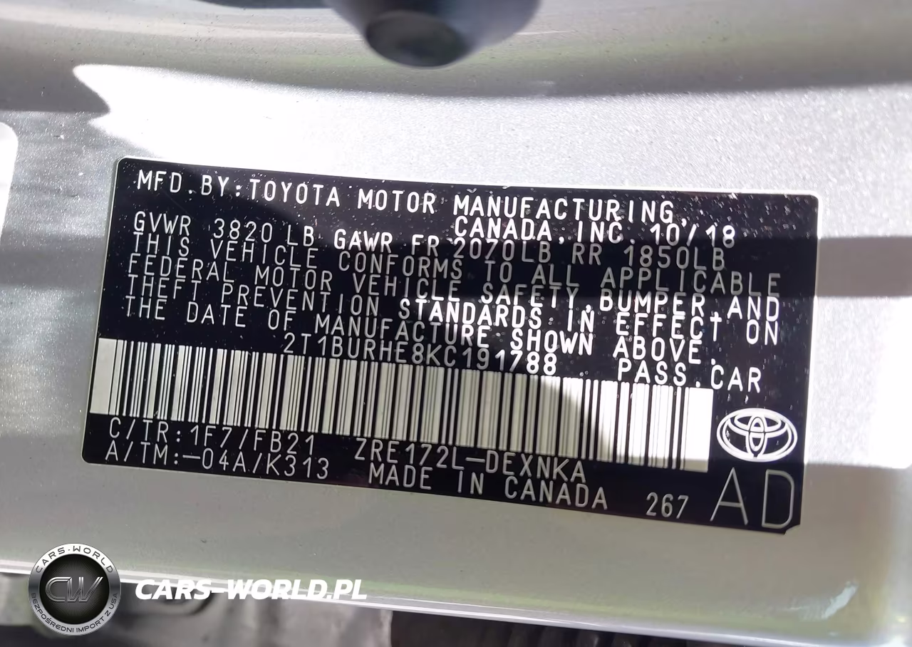 2019 Toyota Corolla Le VIN:2T1BURHE8KC191788 - 9