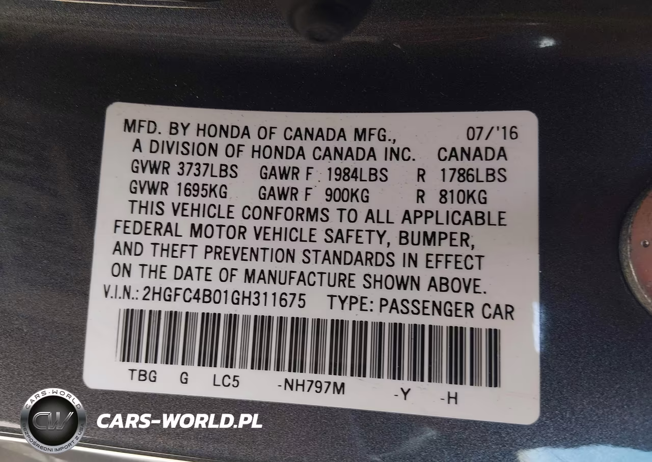 2016 Honda Civic Lx-P VIN:2HGFC4B01GH311675 - 9