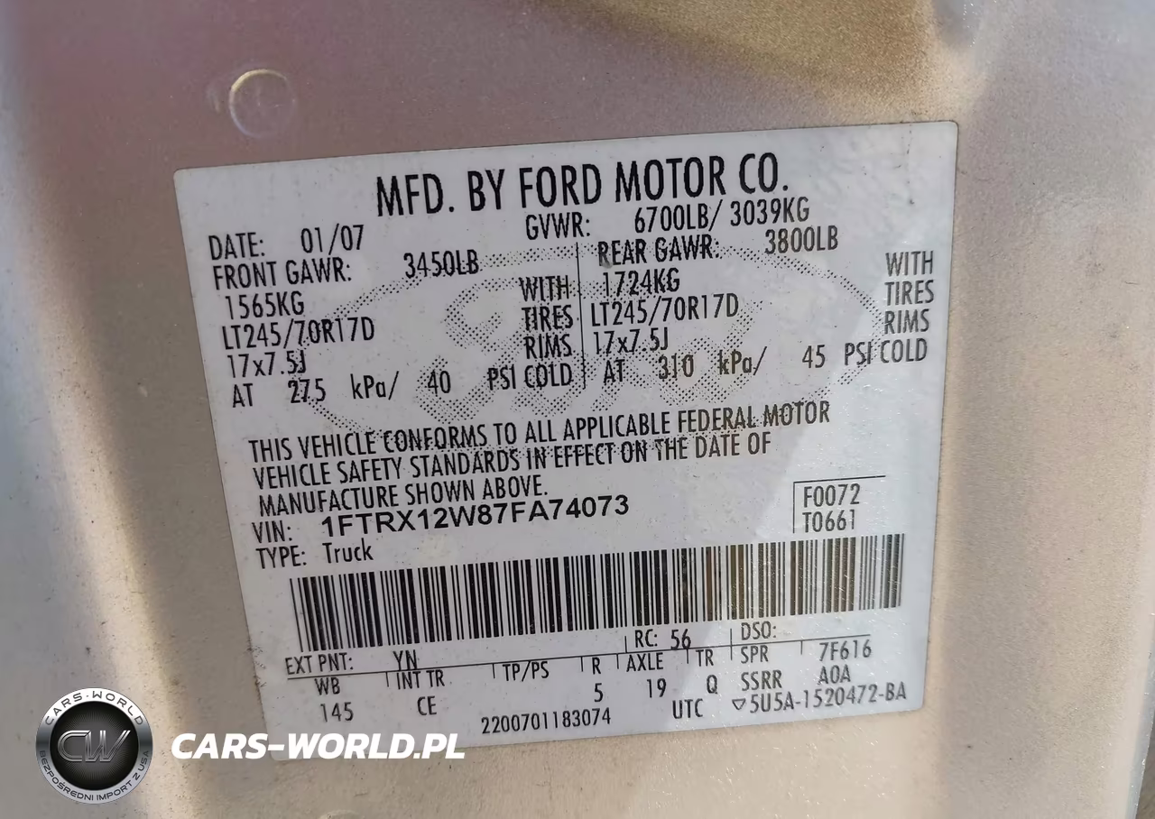 2007 Ford F-150 Stx-Xl-Xlt VIN:1FTRX12W87FA74073 - 9