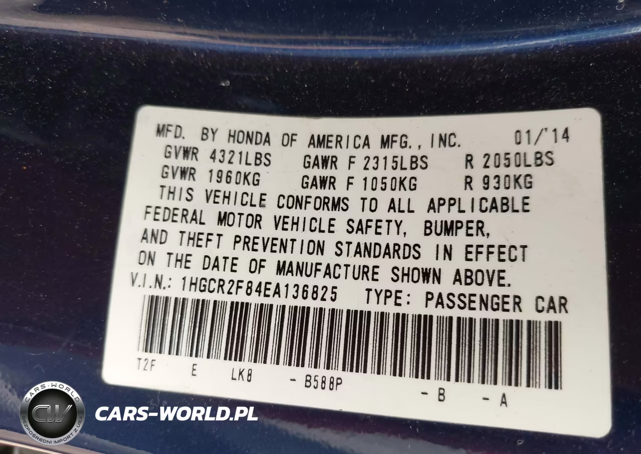 2014 Honda Accord Ex-L VIN:1HGCR2F84EA136825 - 9