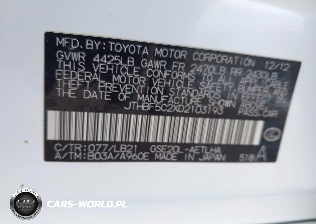 2013 Lexus Is 250 VIN:JTHBF5C2XD2103193 - 9
