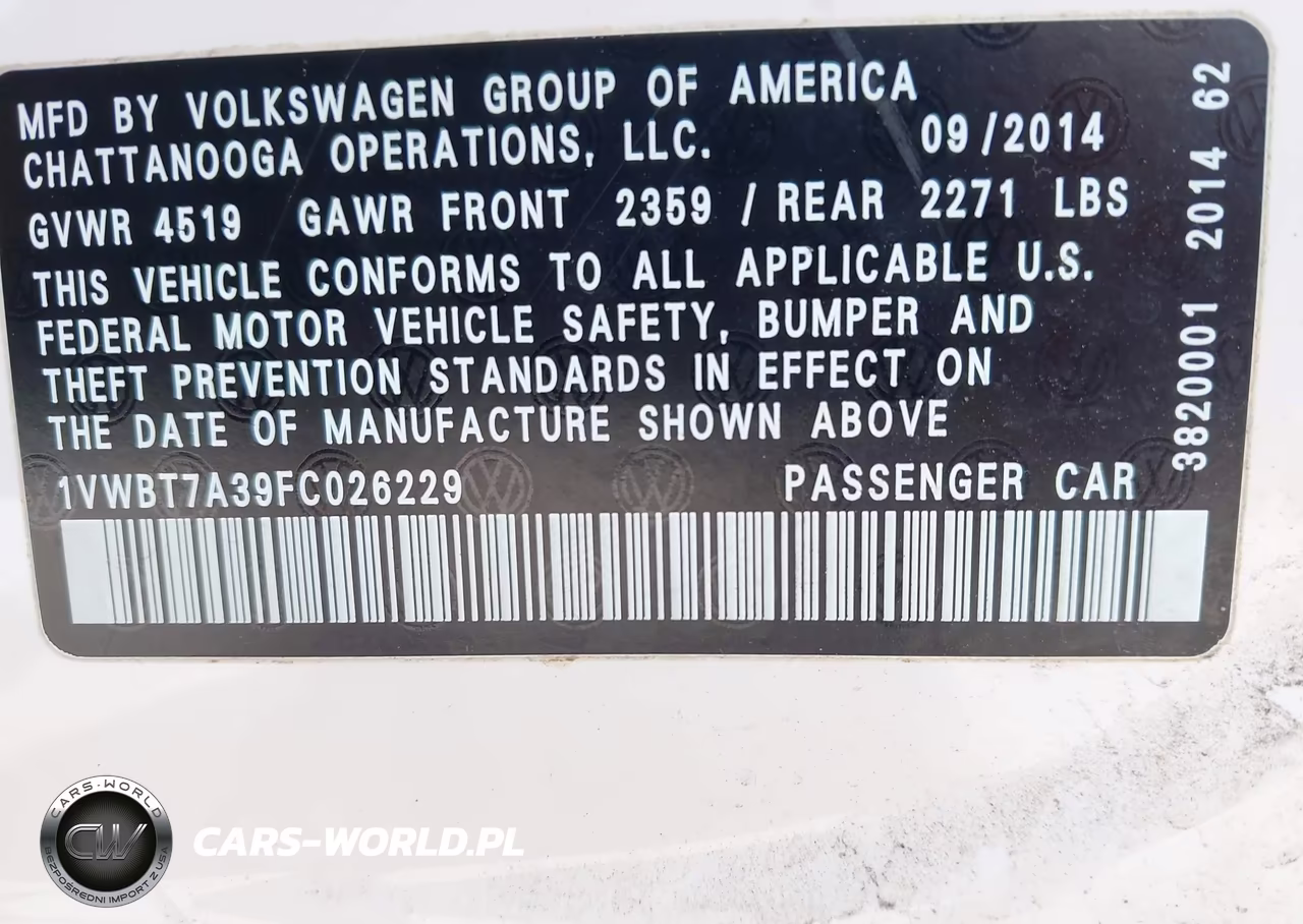 2015 Volkswagen Passat 1.8T Sport VIN:1VWBT7A39FC026229 - 9