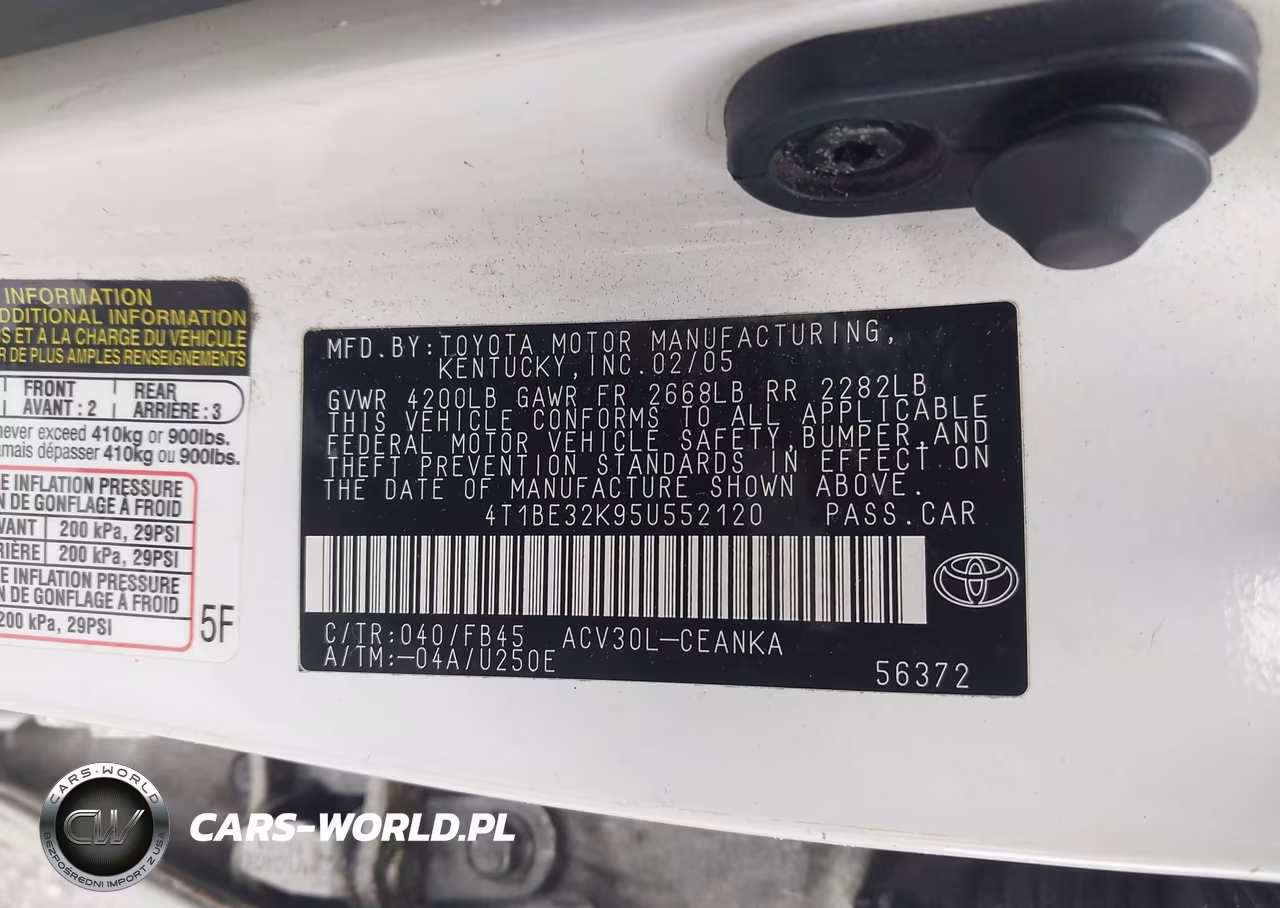 2005 Toyota Camry Le VIN:4T1BE32K95U552120 - 9