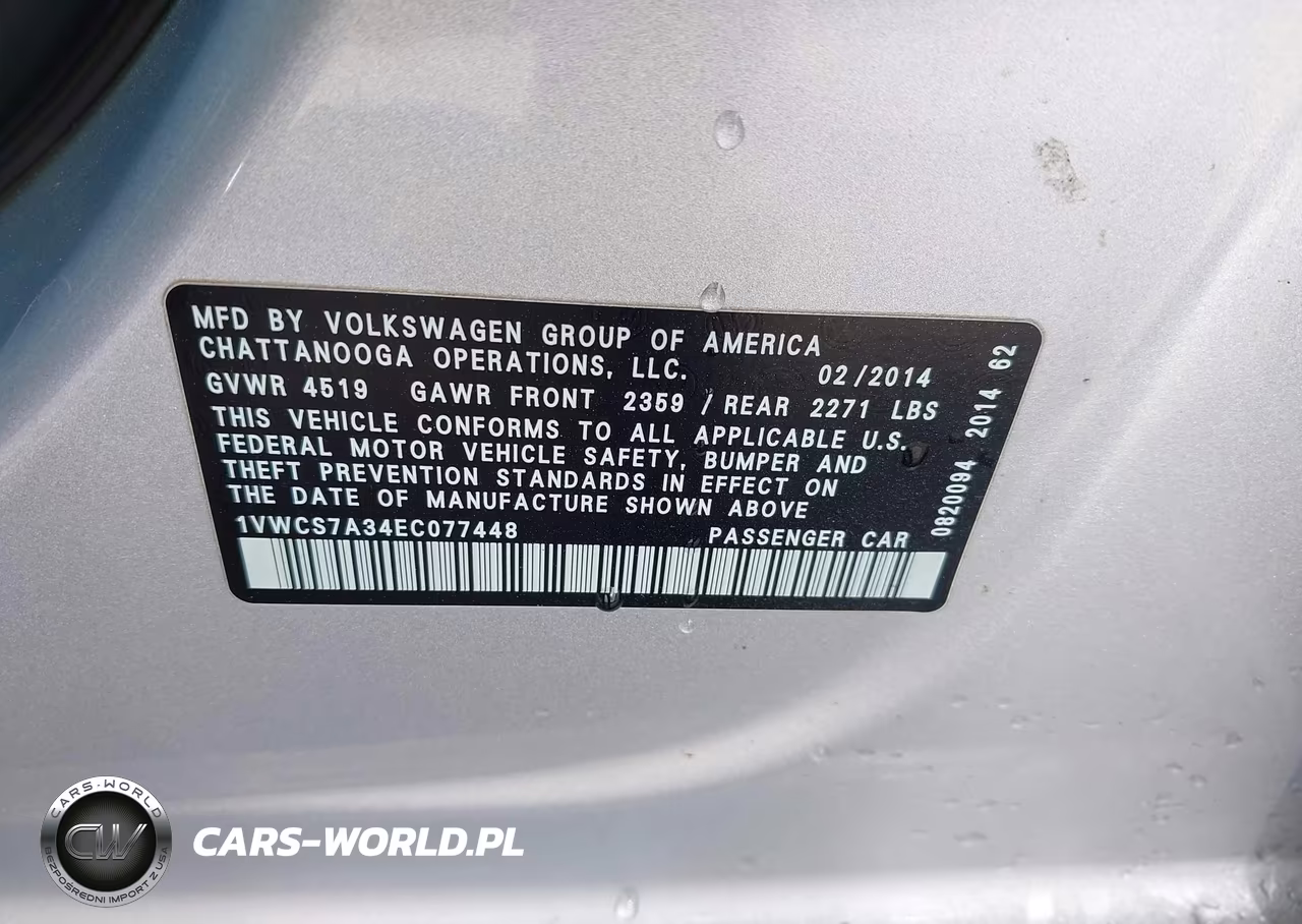 2014 Volkswagen Passat 1.8T Sel Premium VIN:1VWCS7A34EC077448 - 9