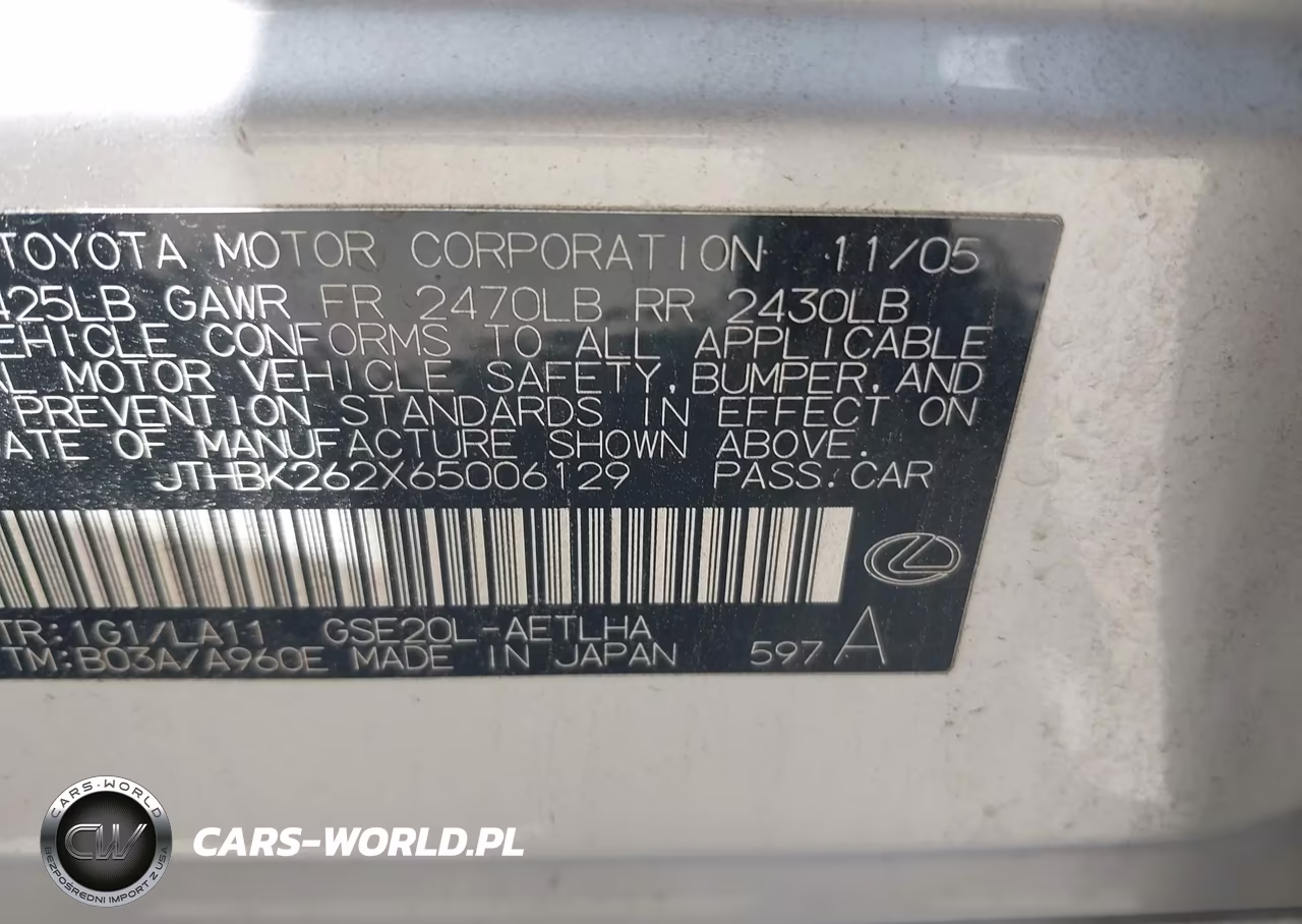 2006 Lexus Is 250 VIN:JTHBK262X65006129 - 9