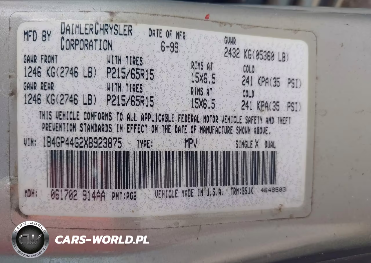 1999 Dodge Grand Caravan Se VIN:1B4GP44G2XB923875 - 9