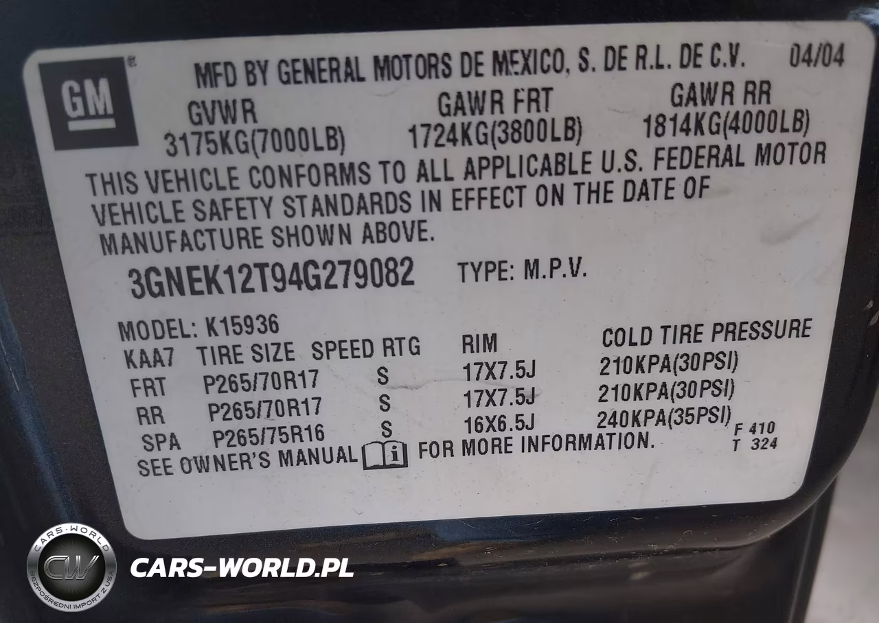 2004 Chevrolet Avalanche 1500 VIN:3GNEK12T94G279082 - 9