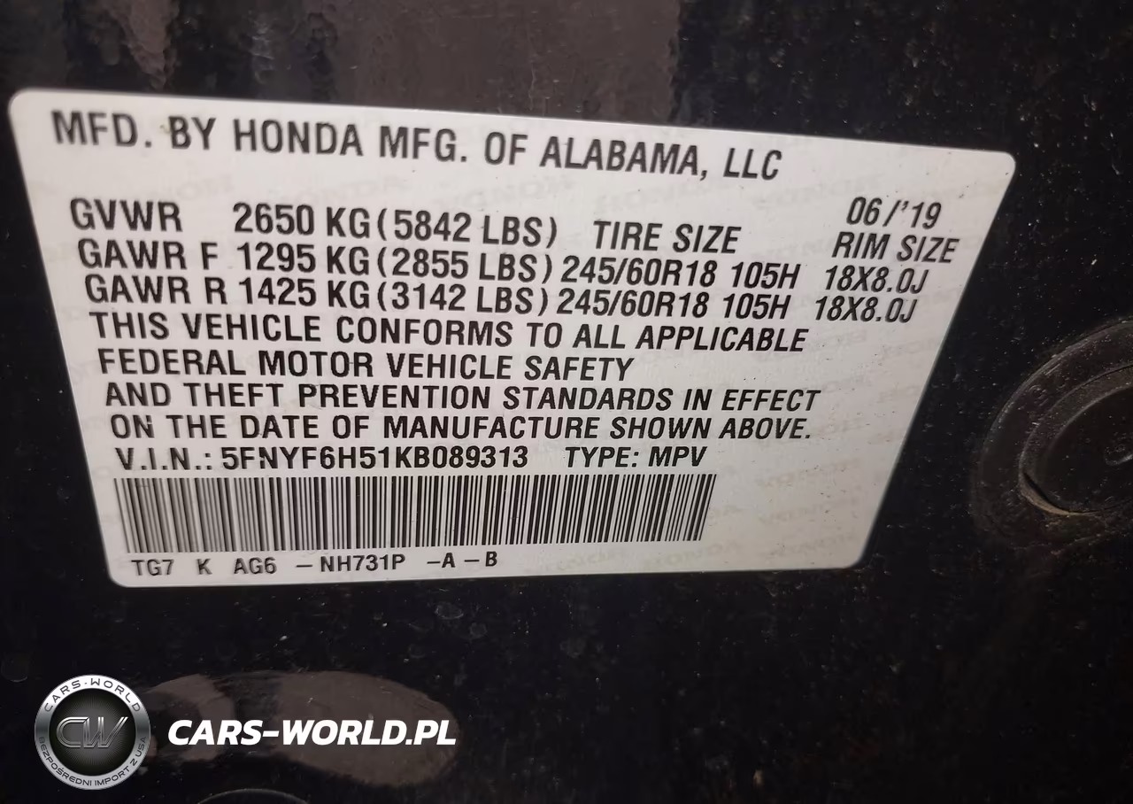 2019 Honda Pilot Ex-L VIN:5FNYF6H51KB089313 - 9