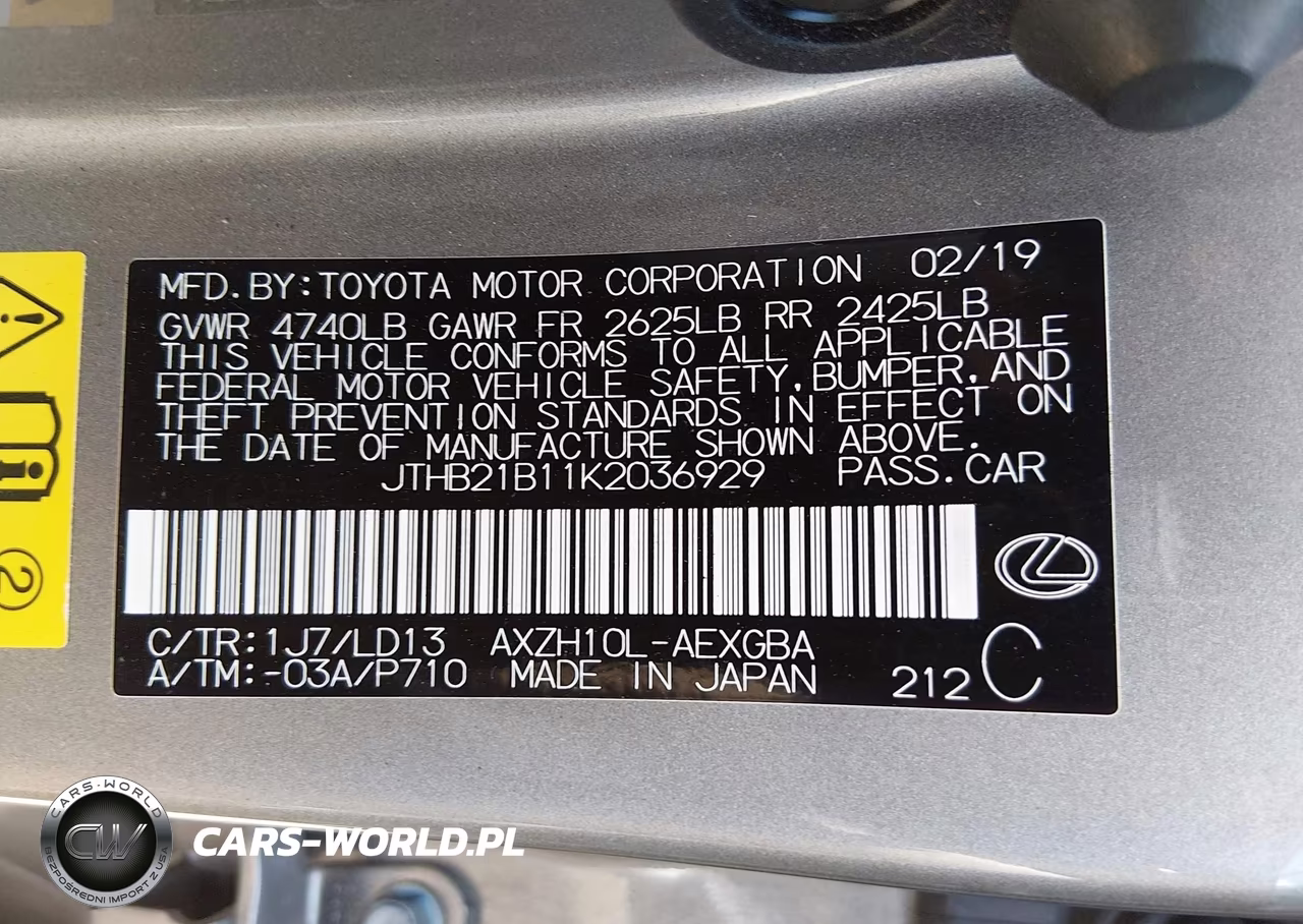 2019 Lexus Es 300H VIN:JTHB21B11K2036929 - 9